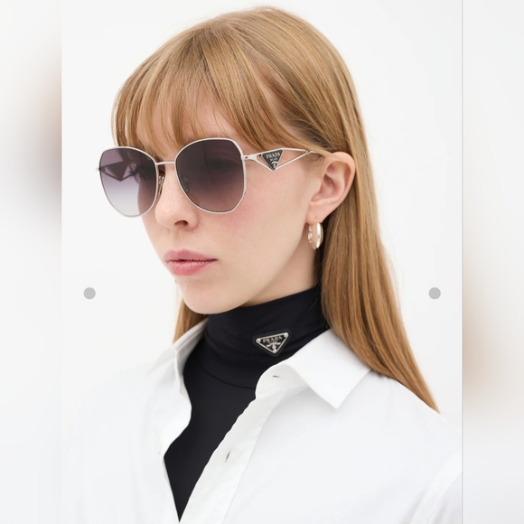 NWT Prada Women's Sunglasses SPR 57YS Silver Grey Gradient Steel Italy 57-18-140 - Picture 3 of 16